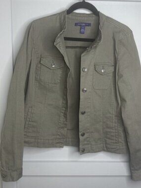 Bandolino Denim Jacket, Collarless Army Green, Women's Size Medium